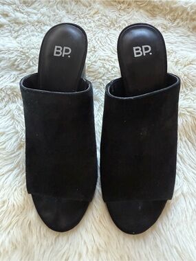 bp Black Open-Toe Suede Mule Slides